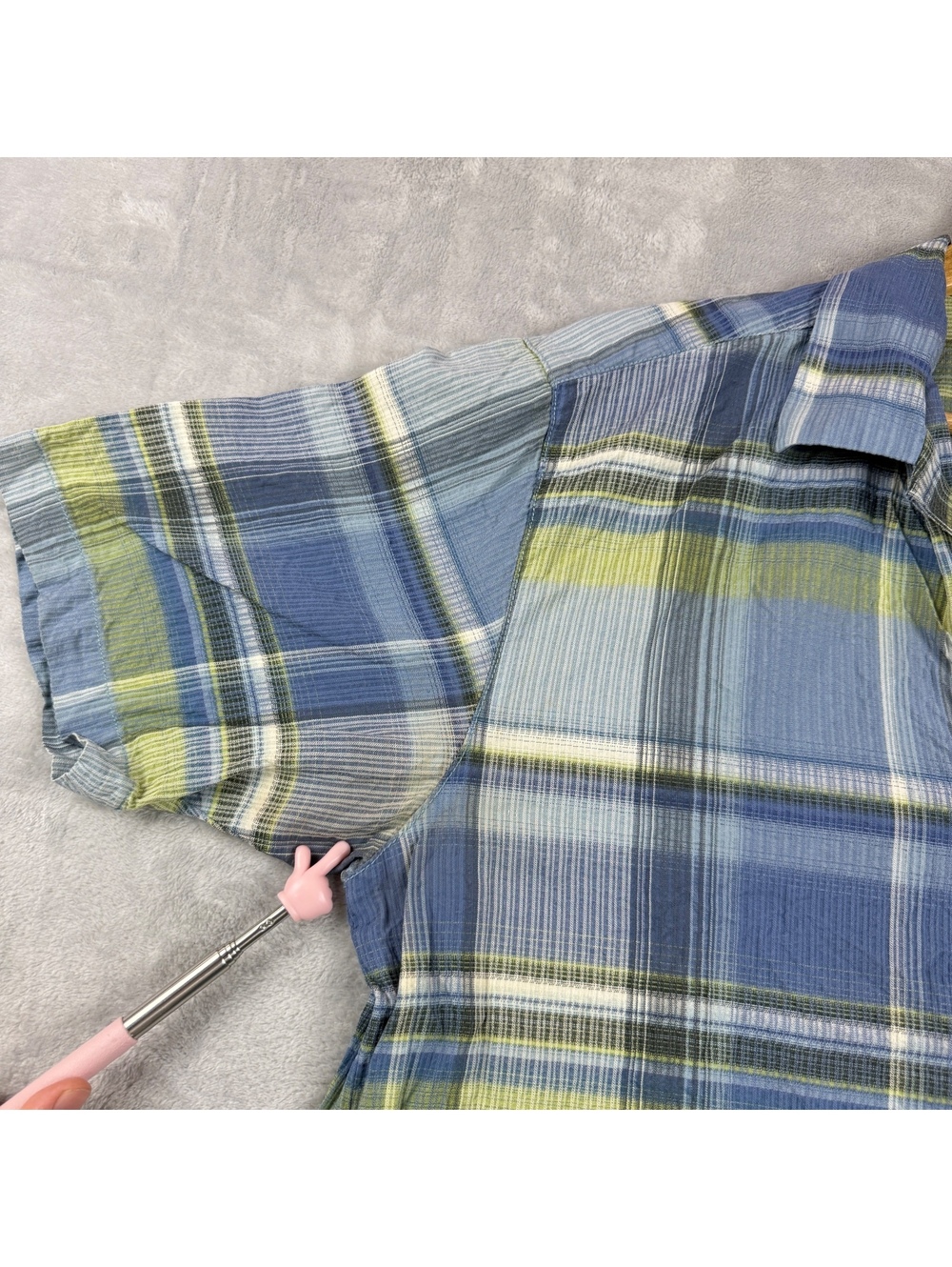Tommy Bahama Men Large 100% Silk Plaid Short Sleeve Camp Shirt Blue Green Resort - Picture 6 of 10